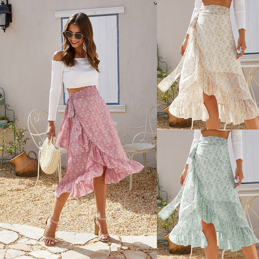 Floral Ruffle Wrap Midi Skirt — product image 1