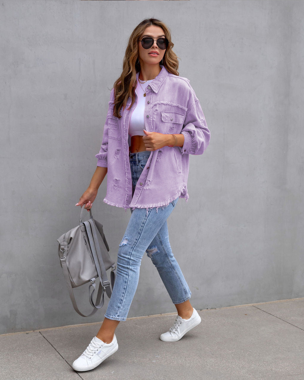 Distressed Longline Shirt Jacket — product image 9