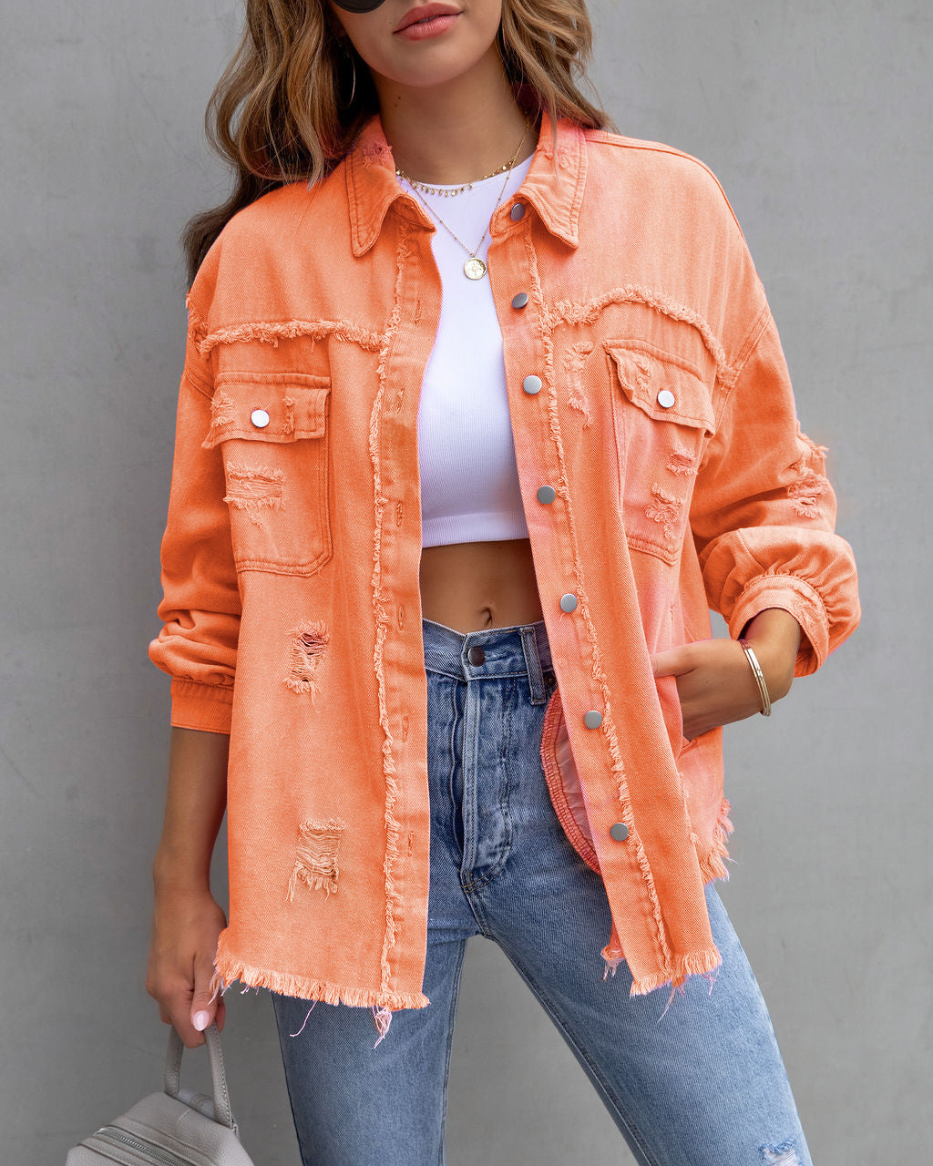 Distressed Longline Shirt Jacket — product image 15