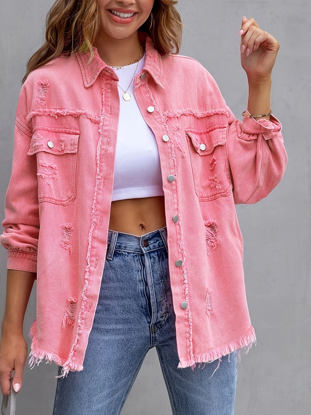 Distressed Longline Shirt Jacket — product image 16